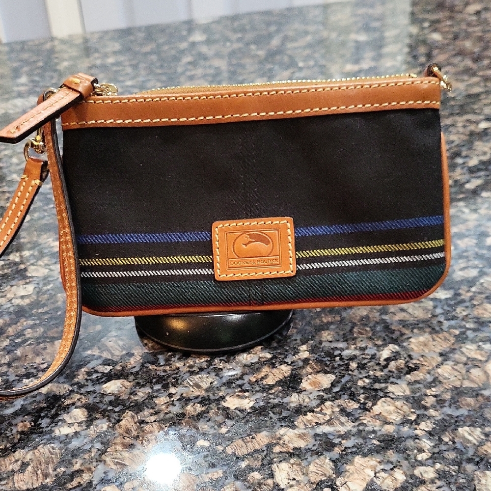 Dooney & Bourke Black and Tan Striped Wristlet
